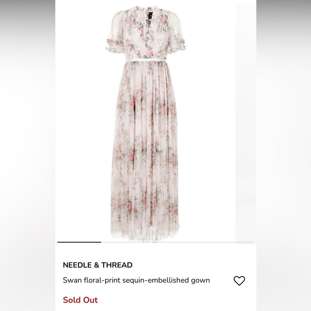 NWT Needle & Thread Floral Swan Sequin Bodice Gown